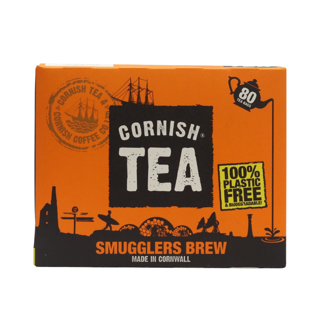 A box of 80 tea bags of Cornish Tea's Smugglers Brew. 