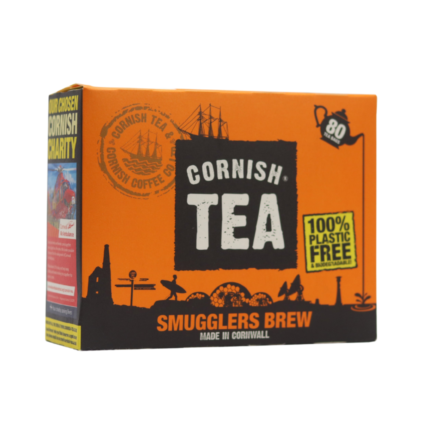 A box of 80 tea bags of Cornish Tea's Smugglers Brew. 